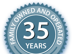 A seal that says, "Family-owned and operated 35 years."